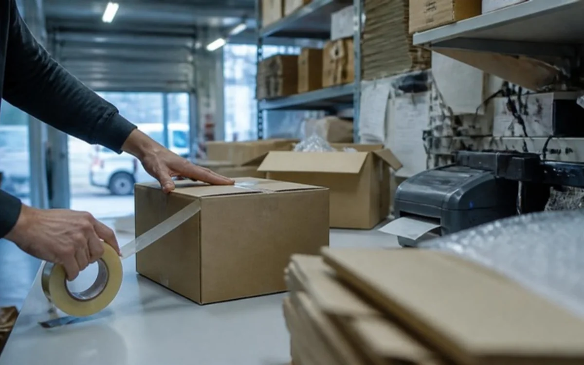 出荷作業中のパッキングテーブル